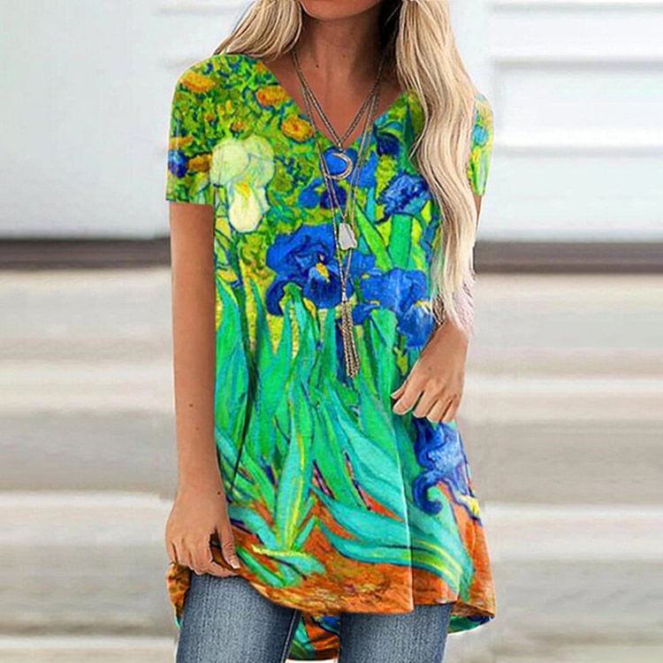 Oil Painting Iris Print Tunic