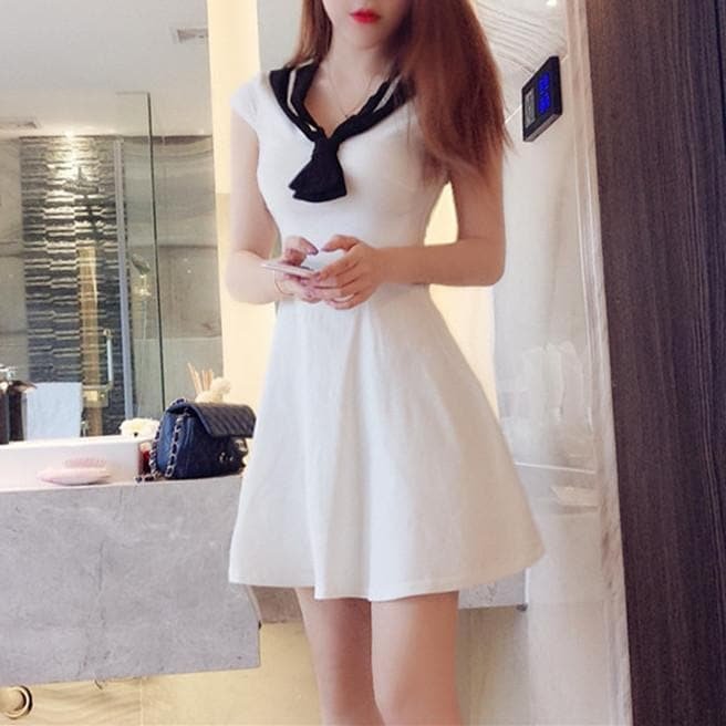 White Preppy Style Sailor Dress SP13436