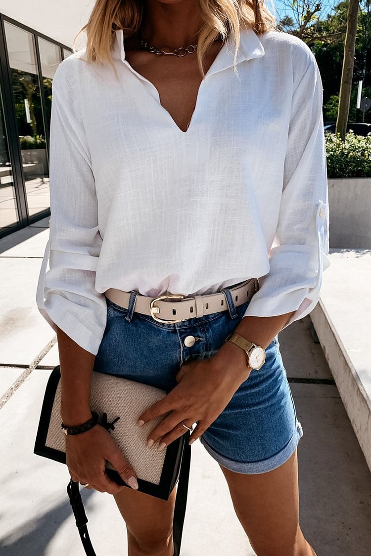 Fashion Solid Split Joint V Neck Tops - Life is Beautiful for You - SheChoic