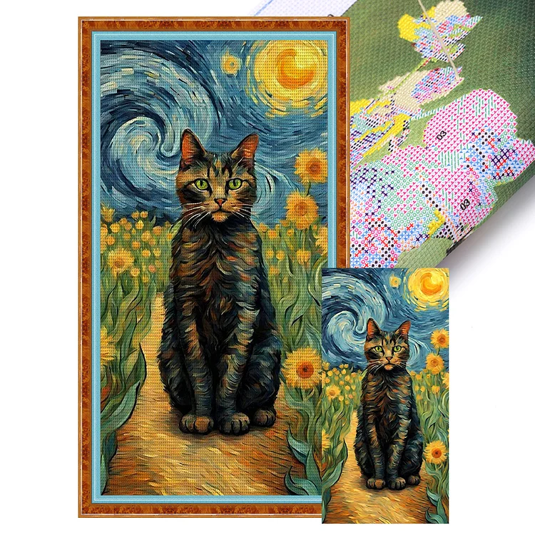 【Yishu Brand】Oil Painting Cat 11CT Stamped Cross Stitch 35*65CM