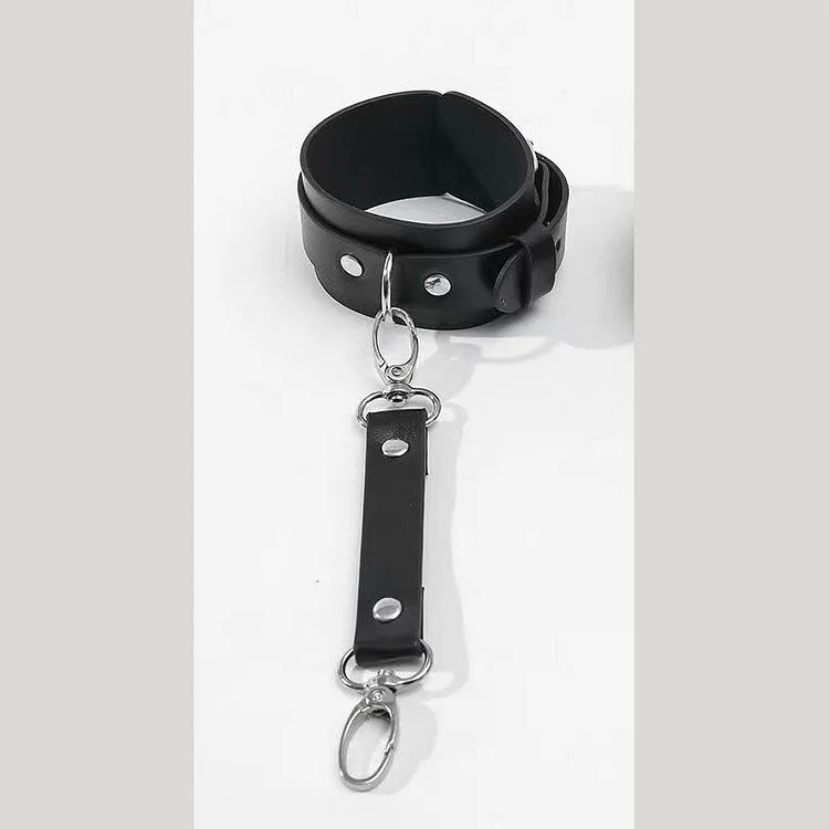 Black PU Suspender Bow Leg Straps Chain Linked