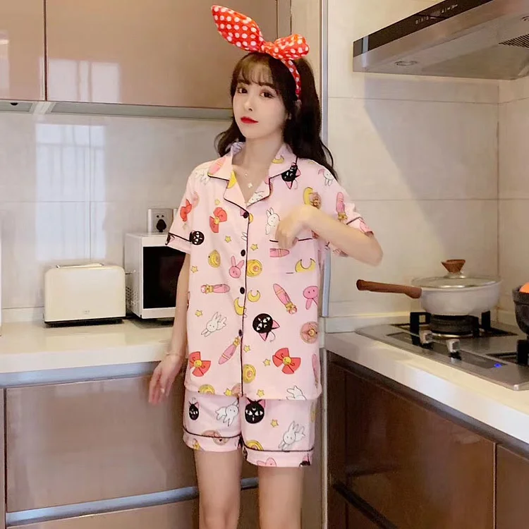 Pink Sailor Moon Pajamas Summer Cute Pjs Shirt Short Set SP16086
