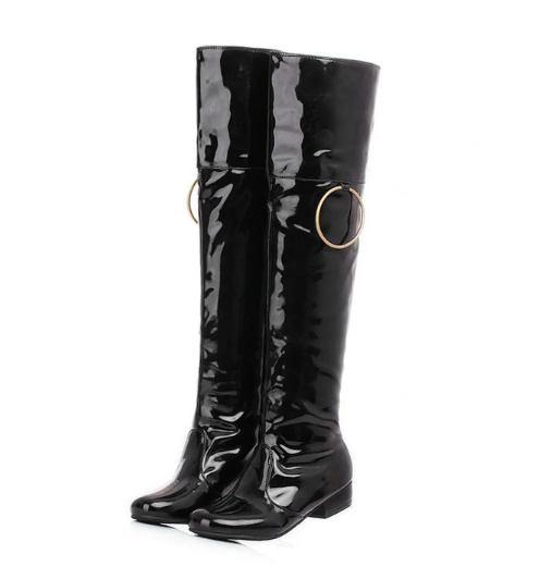 Custom Black Patent Leather Knee High Boots Vdcoo