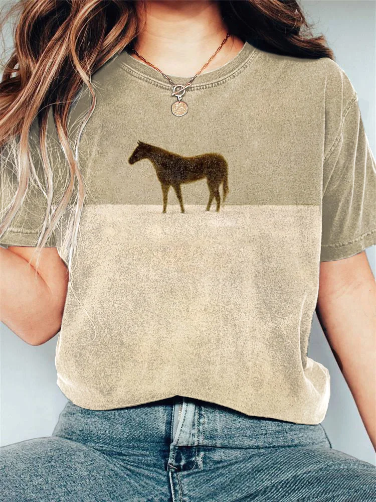 Comstylish Horse Oil Painting Art Print Casual T-Shirt