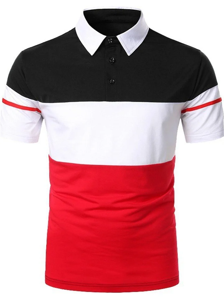 Men's Polo Shirt Golf Shirt Casual Holiday Classic Short Sleeve Fashion Basic Color Block Button Summer Regular Fit Fire Red Black Dark Navy Grey Polo Shirt