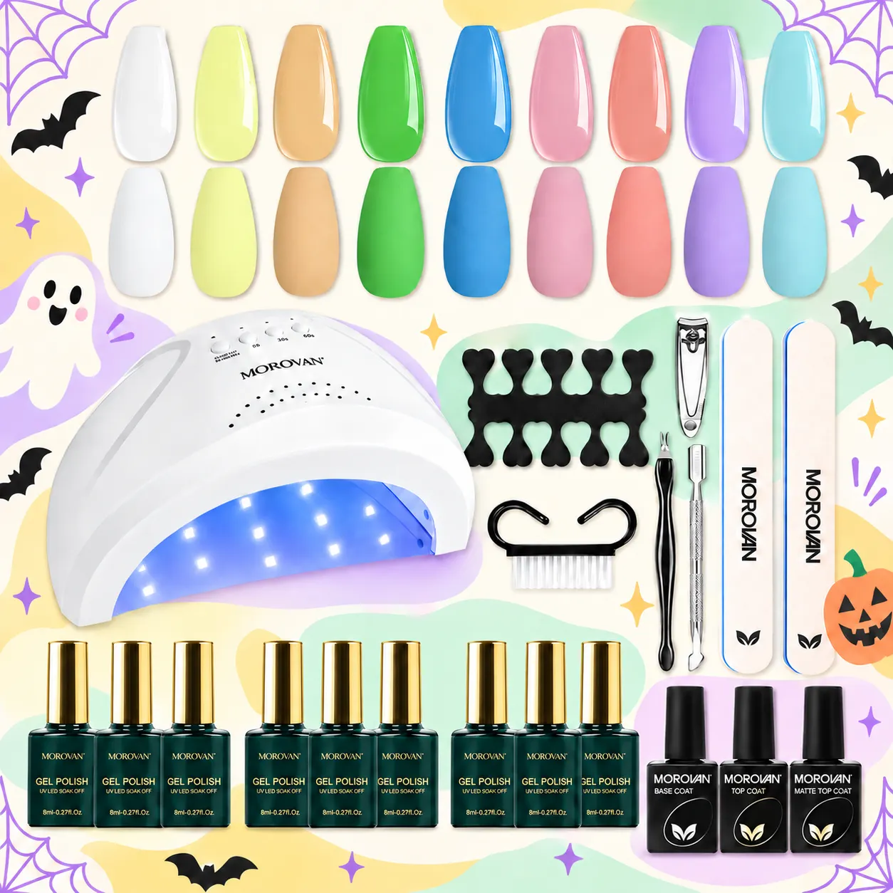 Morovan Gel Nail Polish Kit with 48W UV Light, 9 Pastel Gel Polish