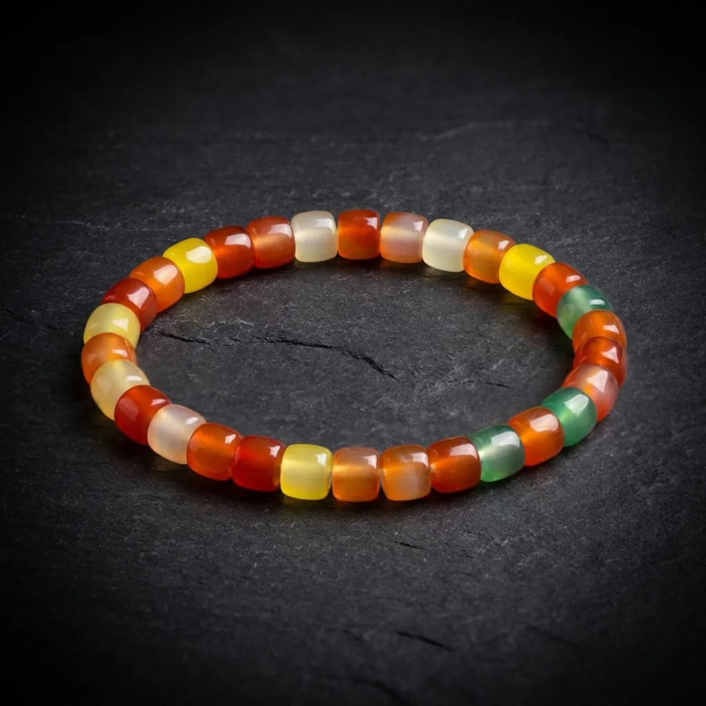 JiStones Artisan Natural Agate Cube Bracelet - Vintage Multi-Tone Gemstone Jewelry Multi-Tone Natural Agate (6x7mm Cube)