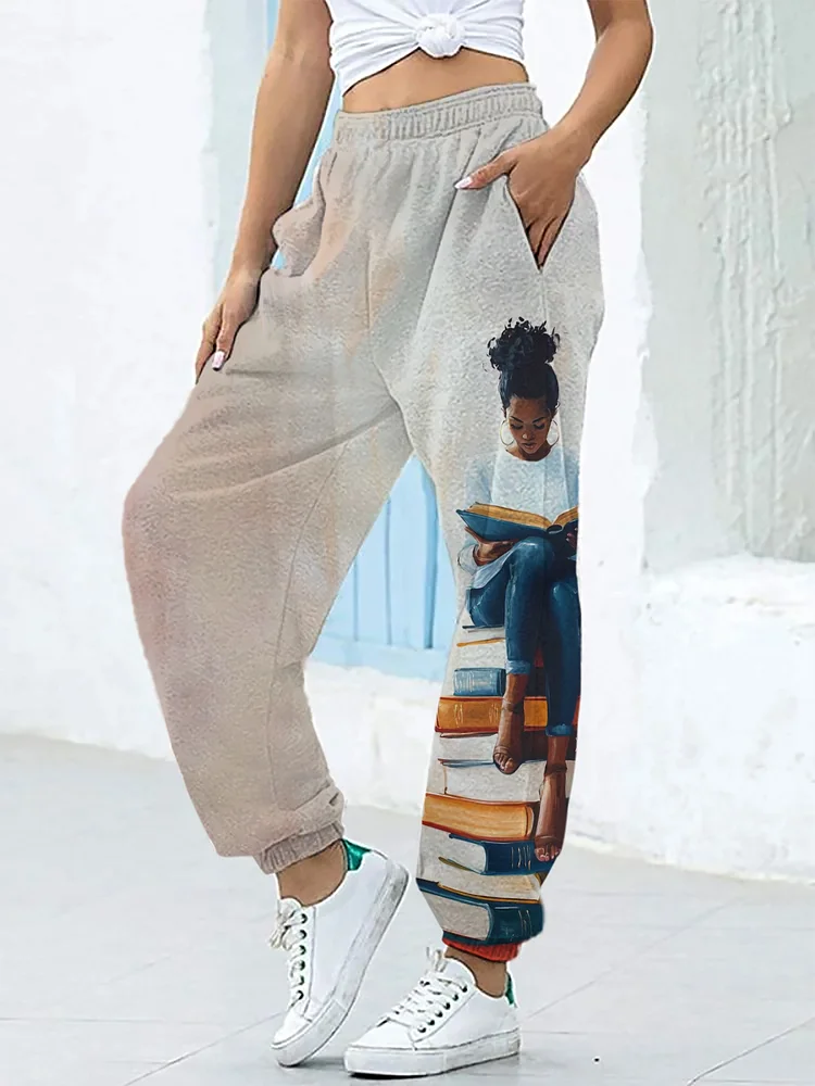Women's Reading Lover Art Print Casual Joggers Sweatpants