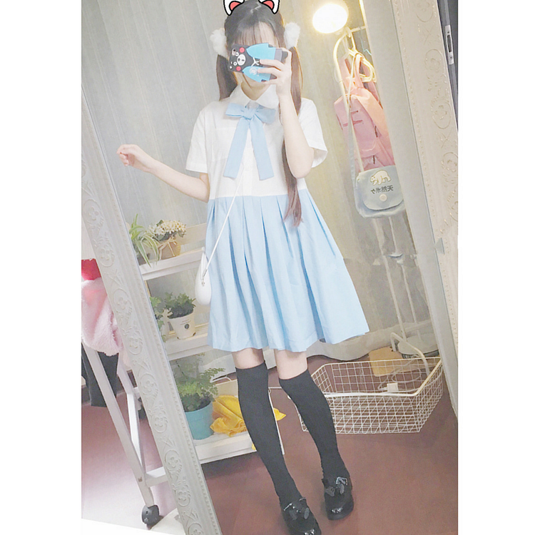 Kawaii Sailor Style Short Sleeve Dress SP167028