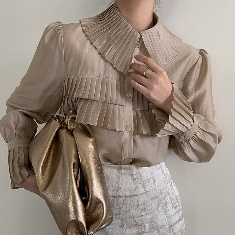 Blusas Spring New Stylish Transparent Pleated White Shirts Women Turn-down Collar Single-breasted Loose Female Blouse Tops 13078 - BlackFridayBuys