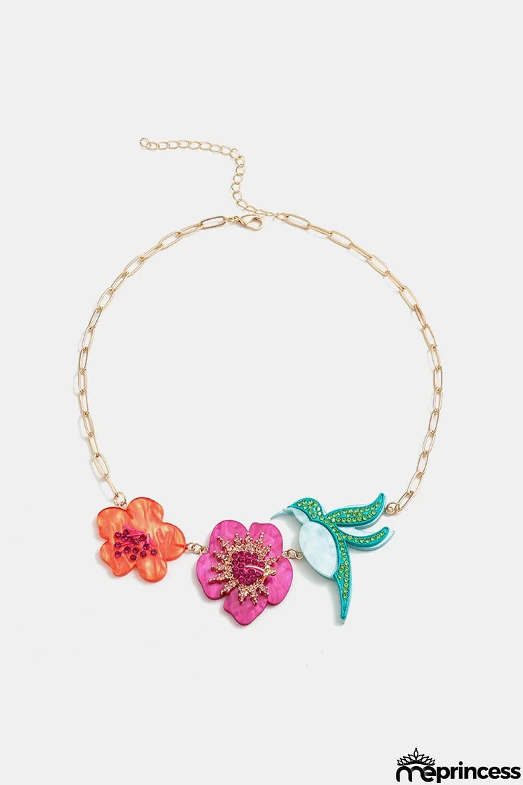 Flower & Bird Rhinestone Decor Necklace