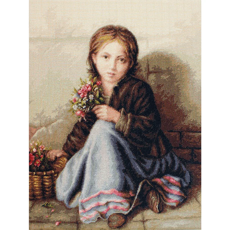 DIY - Little Girl Selling Flowers 11CT Stamped Cross Stitch 40*50CM