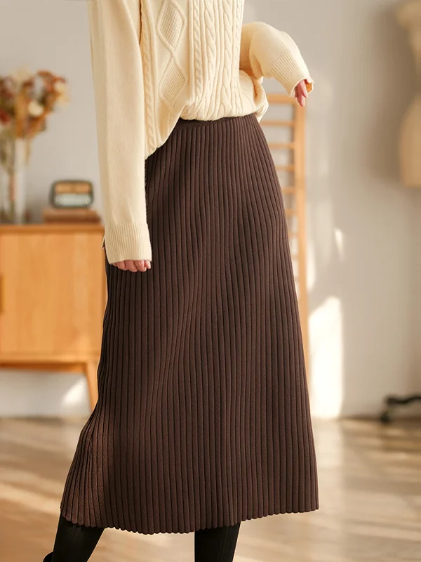 Casual Solid Color Pit Stripe Skirt