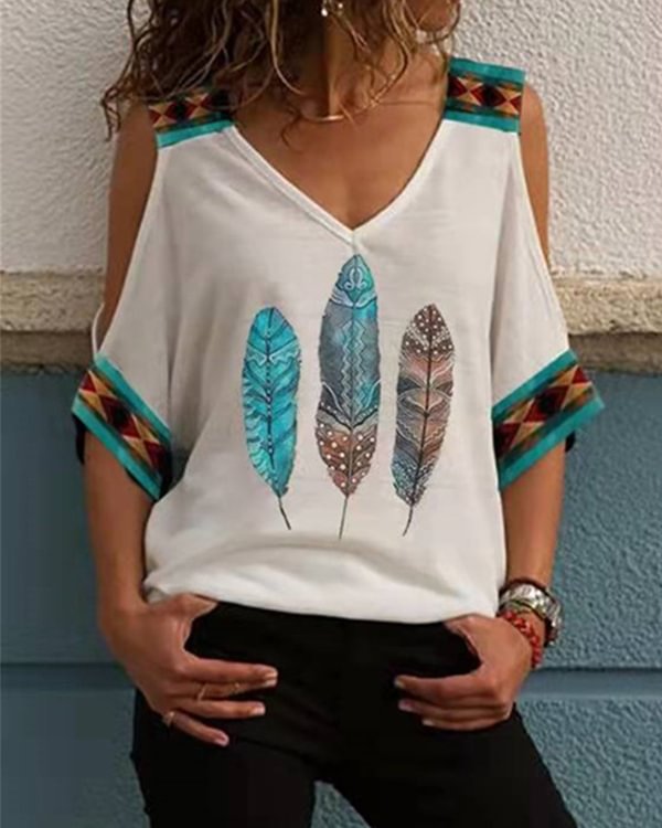 Oversized Off-the-shoulder Mid-sleeve Vintage-print Top - Chicaggo