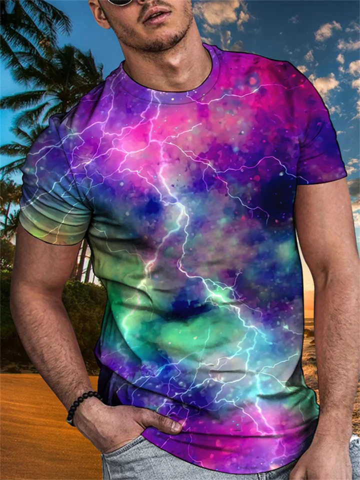 Bright Star Digital Printing Round Neck Casual Men's Sports Short-sleeved 3D T-shirt-JRSEE