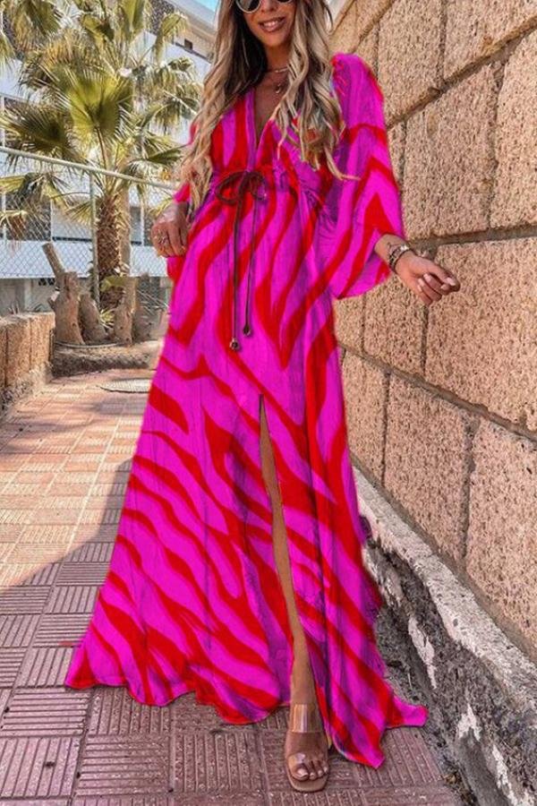 Casual Contrast Color Print Split Dress P10491