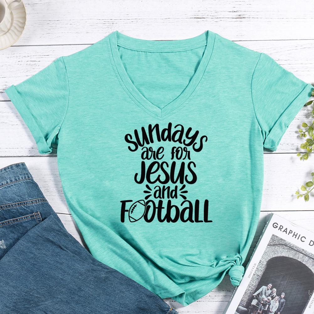 Sunday are for jesus and football V-neck T Shirt-Guru-buzz
