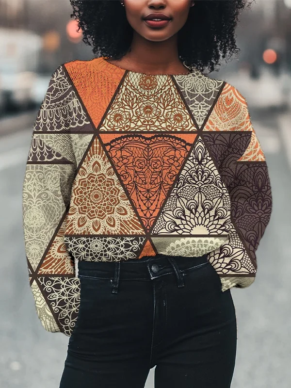 Women's Geometric Pattern Art Print Knit Sweatshirt