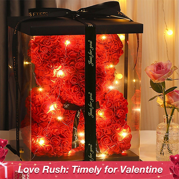 Rose Bear Artificial Foam Flowers with LED Light & Gift Box