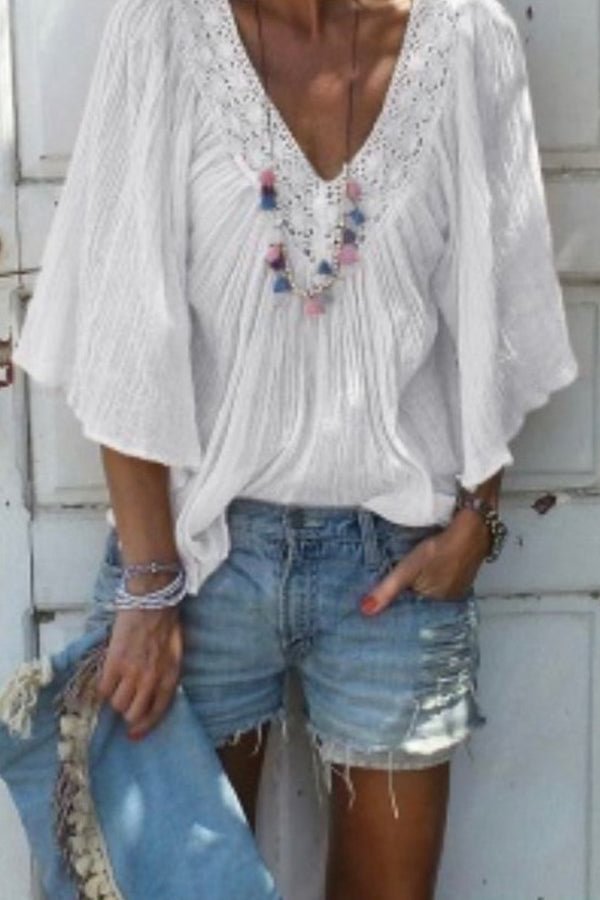 Ruffled V-neck Flared Blouse - Shop Trendy Women's Clothing | LoverChic
