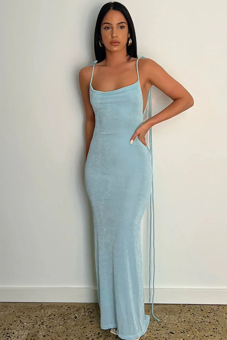 Backless Tied Up Strap Party Gown Slip Maxi Dress