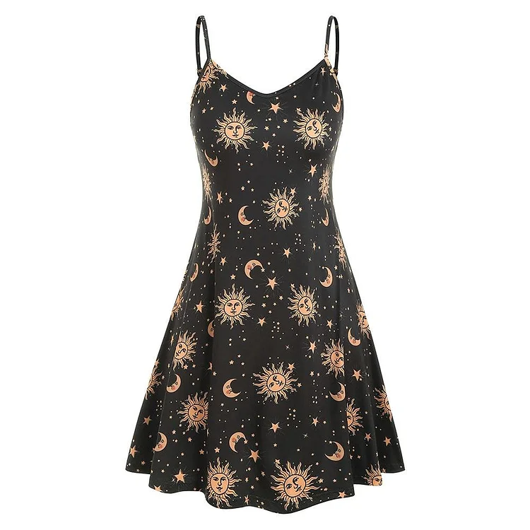 Sun Stars Moon Spaghetti Strap Dress