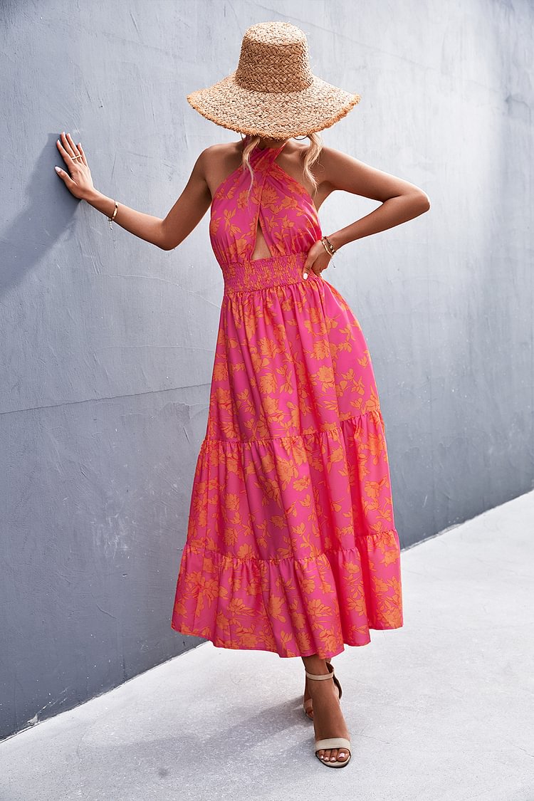 Summer Elegant Sexy Beach Long Dress Women Print Flowers Strap Ladies Halter Boho Dress Women Vestidos 2022 Sundress Bohemian
