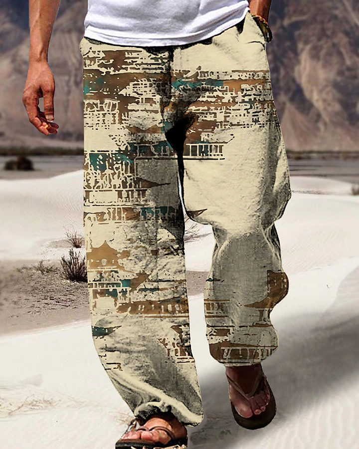 Suitmens Men's Ethnic Tribal Customs Cotton Linen Trousers 04