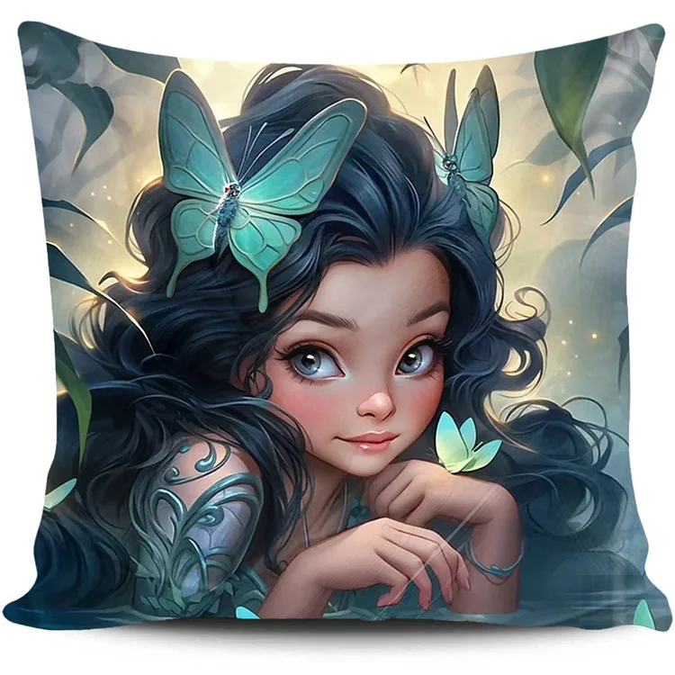 Cross Stitch Pillow - fantasy butterfly girl (45*45cm) gbfke