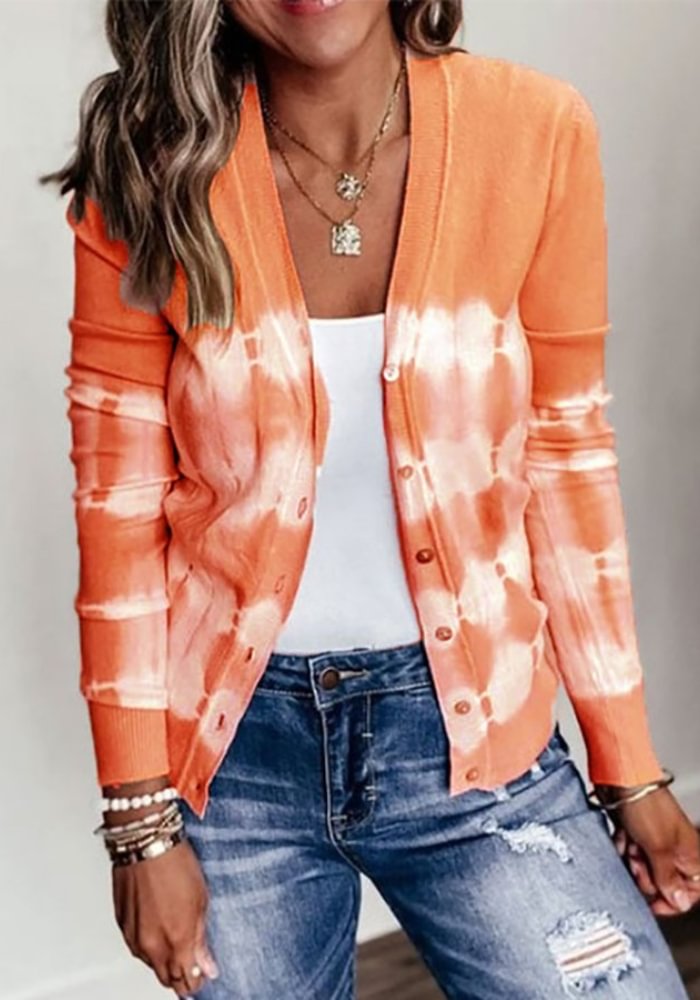 Tie Dye Print Long Sleeve Casual Knit Cardigan