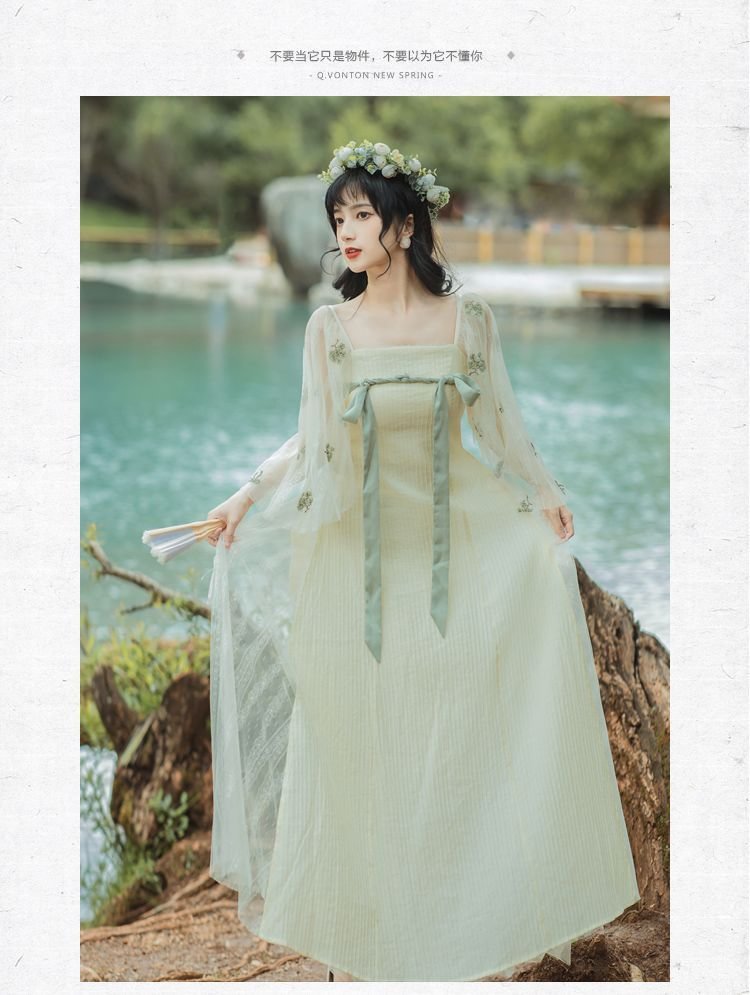 Puff-Sleeve Floral Embroidered Midi A-Line Dress SP17801