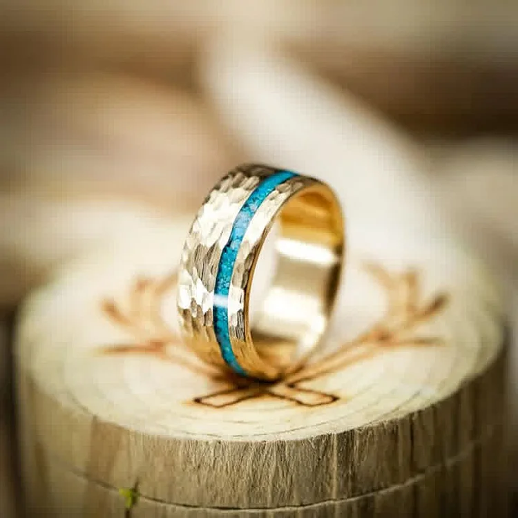 VERTIGO - Hammered Turquoise Wedding Ring