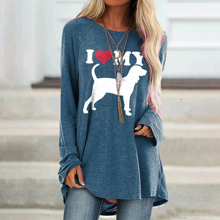 Vefave Vefave I Love My Dog Print Casual Tunic
