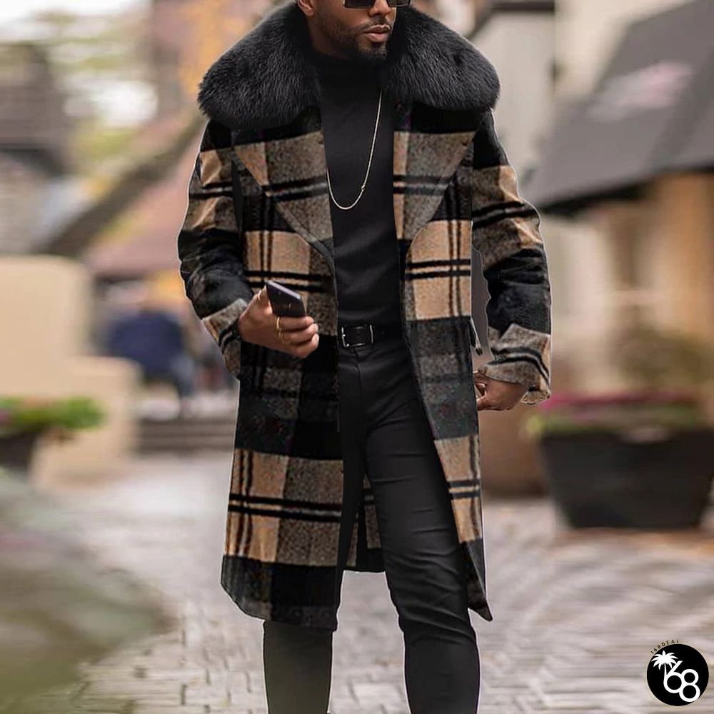 Casual Colorblock Fur Lapel Collar Long Sleeve Mid-Length Overcoat | 168DEAL