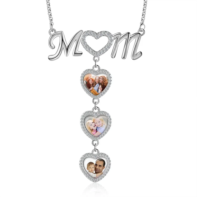 Heart Necklace Custom 3 Photos Family Necklace for Mom