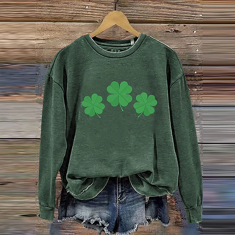 VChics St. Patrick's Day Shamrock Four Leaf Clover Art Design Print Casual Sweatshirt