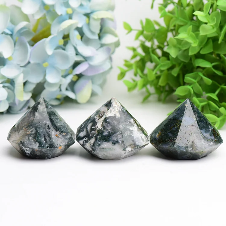 2.2" Moss Agate Diamond Crytsal Carving Model Buk Crystal