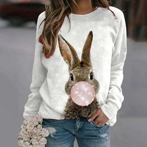 VChics Women'S Easter Bunny Print Sweatshirt