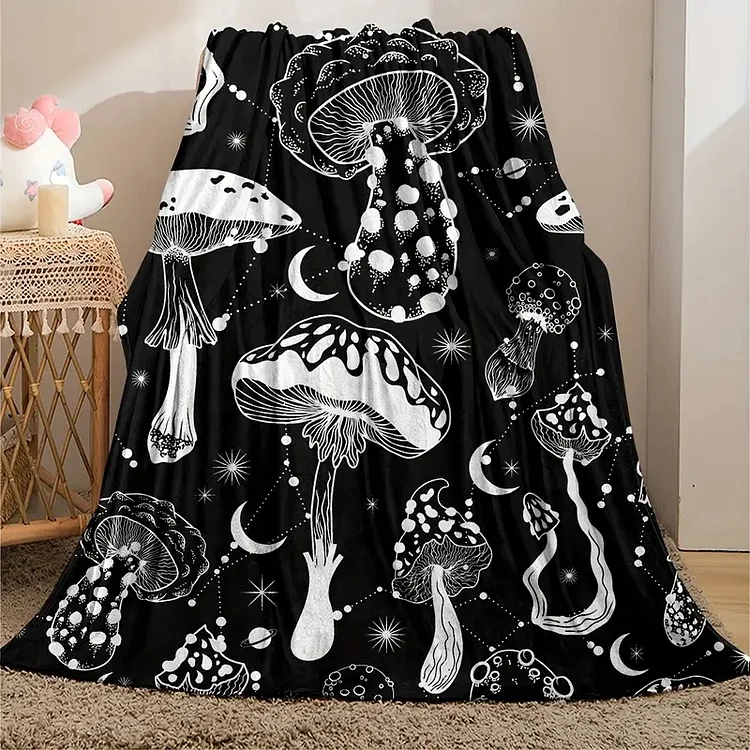 Comstylish Black and White Mushroom Pattern Anti-pilling Flannel Blanket