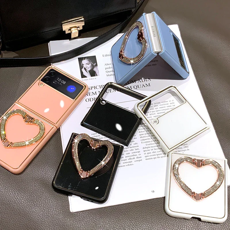Suitable For Samsung Z flip3/4 Folding Heart Diamond Inlaid Mobile Phone Case