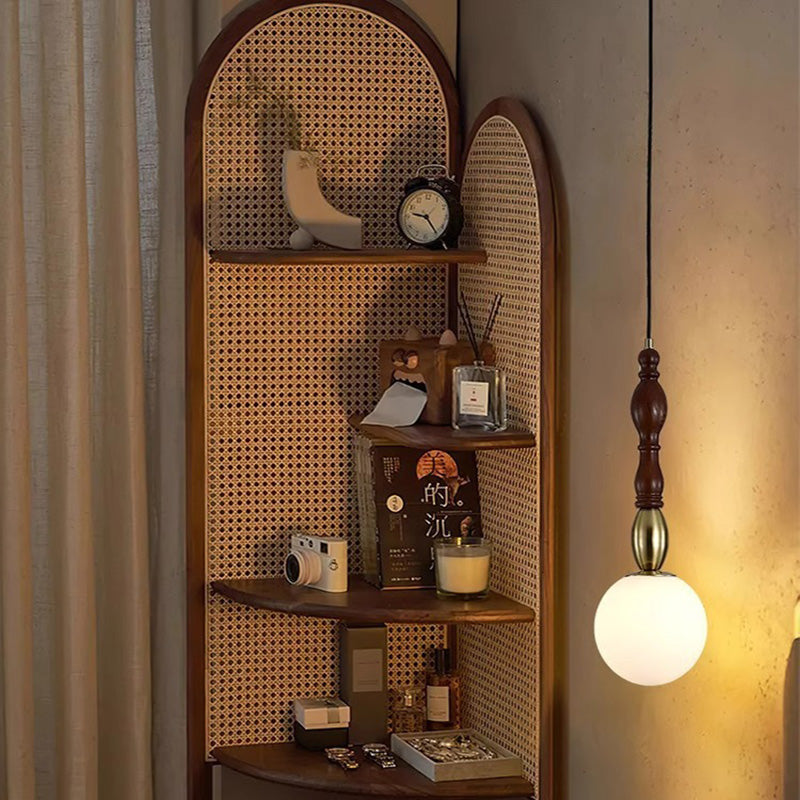 Traditional Vintage Orb Long Glass Ash Wood Hardware 1-Light Pendant Light For Living Room