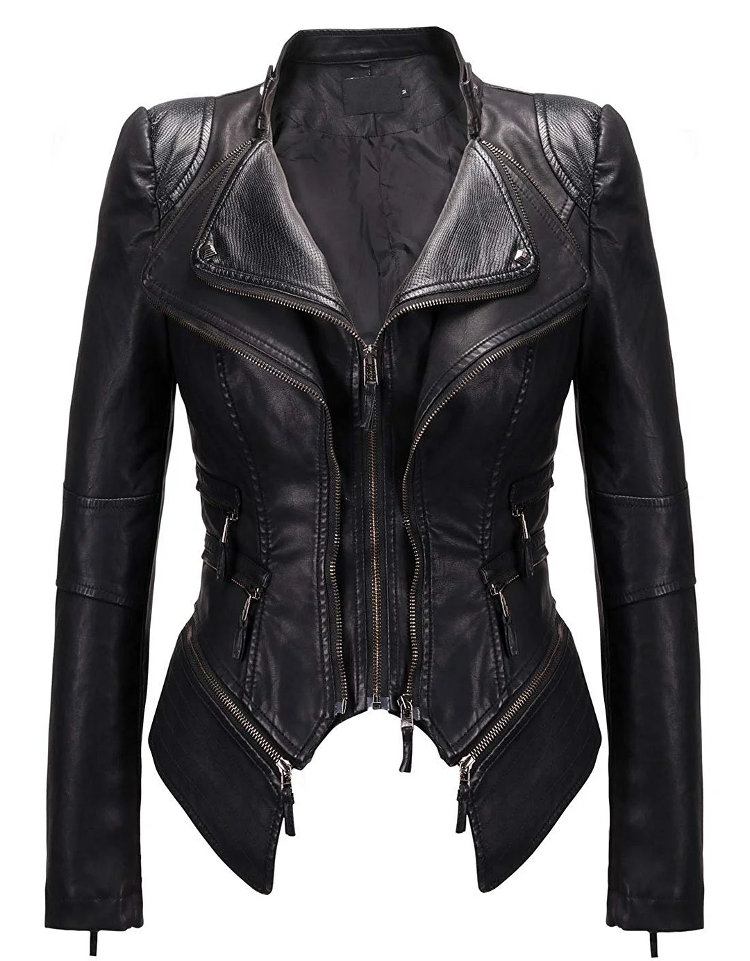 Women's Fashion Studded Perfectly Shaping Faux Leather Biker Jacket