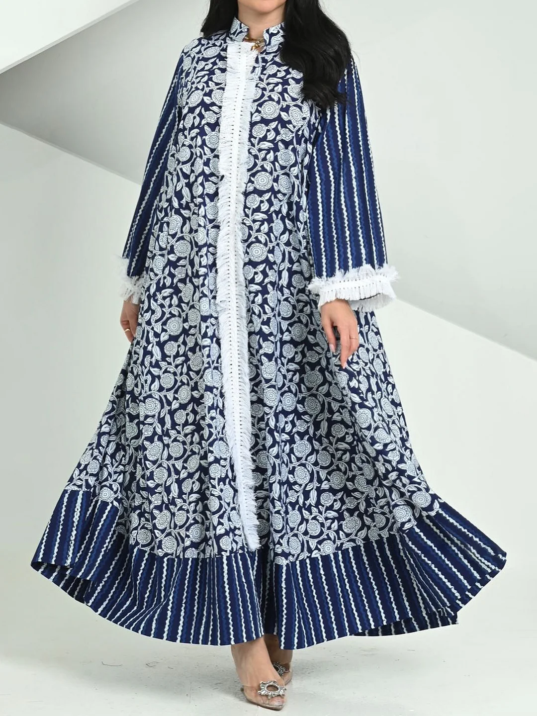 Premium Floral Print Robe Dress-inspireuse