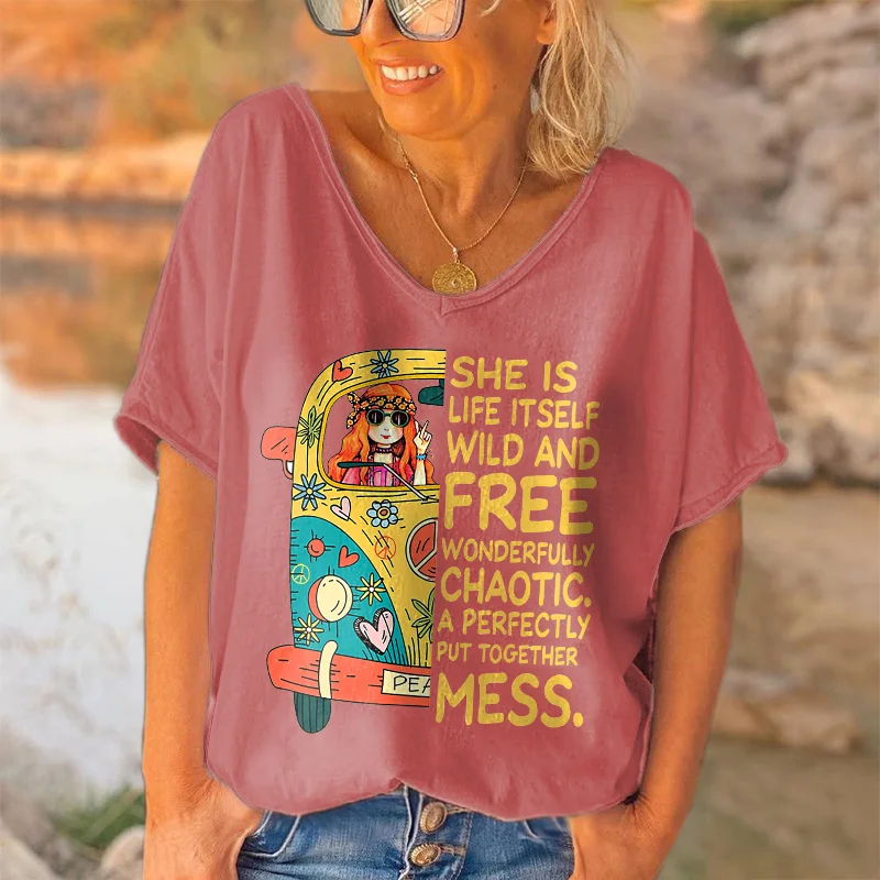She Is Life Itself Wild And Free Printed Hippie T-shirt