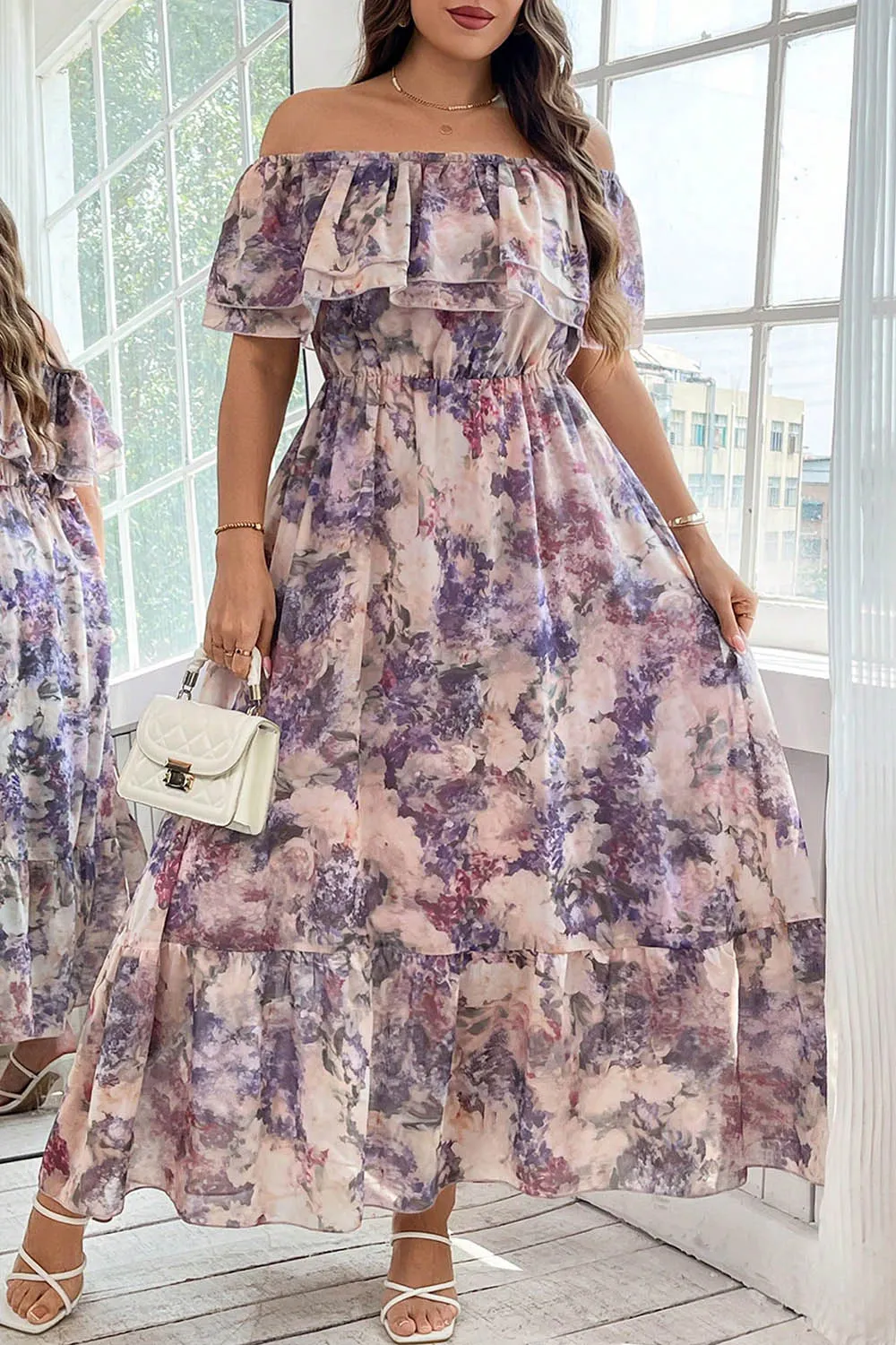 purple floral maxi dress plus size Plus Size Formal Lace Satin Purple V Neck Long Sleeve Split See Through Maxi Dresses