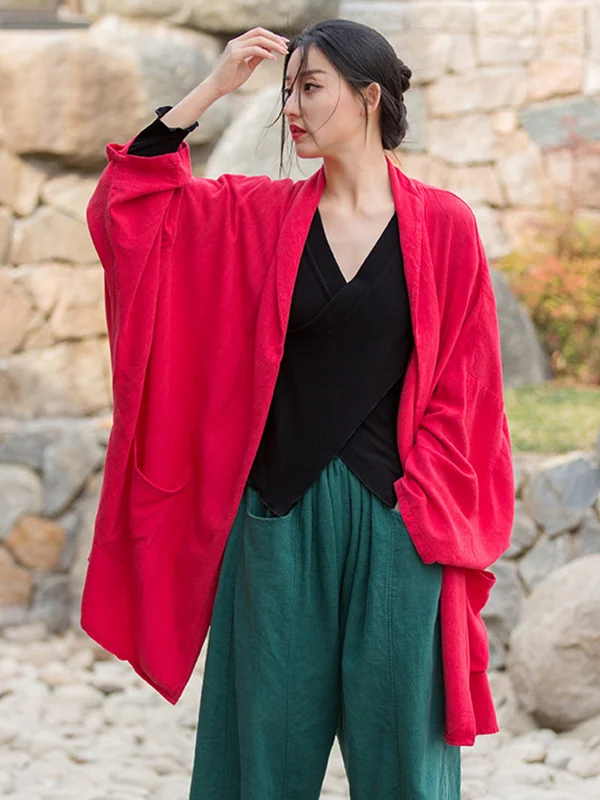 Casual Loose Batwing Sleeves Solid Color Outerwear