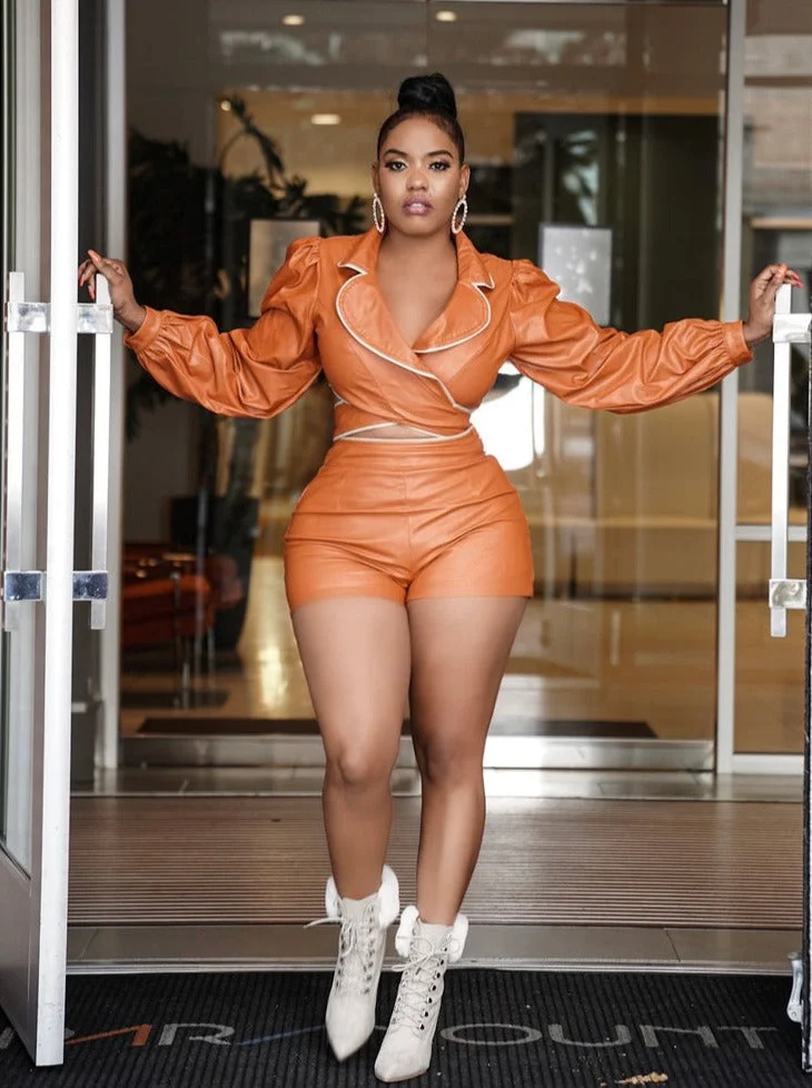 Faux Leather Two Piece Set Short Suits