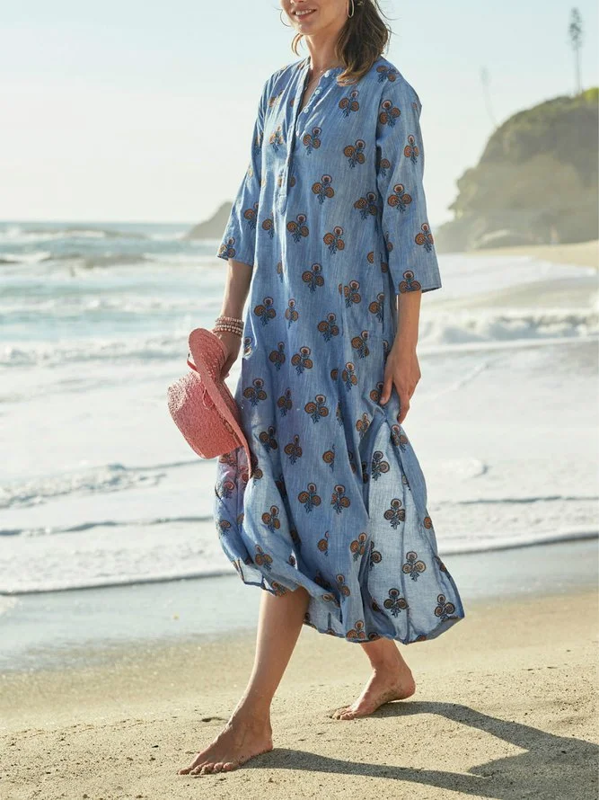 Printed casual cotton and linen dress Zaesvini