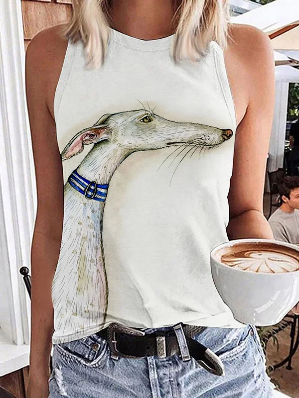 Greyhound Dog Art Crew Neck Comfy Tank Top