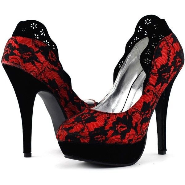 Red Lace Heels Vampire Platform Pumps for Halloween |FSJ Shoes